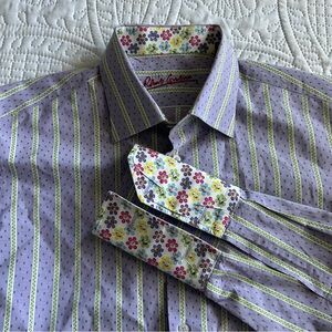 Robert Graham Lavender Striped Shirt with Floral French Cuffs